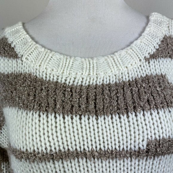 Sloane Rouge Sweater XS Fringe 3/4 Sleeve Wool Blend Striped Open Knit - Picture 11 of 11